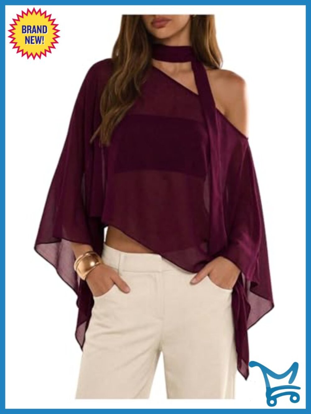 WDIRARA Womens Off Shoulder Chiffon Top Flowy Blouse with Scarf